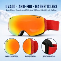 Lunettes de ski magnétiques personnalisées avec logo, anti-buée, UV400, lunettes de snowboard, monture sans bord en TPU, coupe-vent, lunettes de sport, vente en gros d'usine