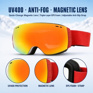 Gafas de Esquí Magnéticas con Logotipo Personalizado, Antivaho, UV400, Gafas de Snowboard con Montura de TPU, Resistentes al Viento, Gafas Deportivas, Venta al Por Mayor de Fábrica - Product Image 2