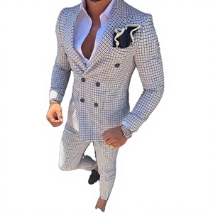 Traje de boda formal MSF de dos piezas a cuadros para hombre, corte ajustado, doble botonadura, para padrinos de boda, con cierre de cremallera, para adulto - Product Image 4