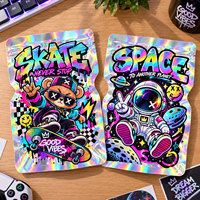 Sacs en Mylar à fermeture éclair découpés sur mesure avec effet holographique, nouveaux designs, pochettes d'emballage anti-odeur