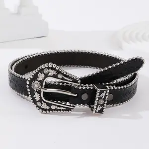 PENGLAI New all-match ladies Punk style drip oil buttonhead lock bead emboweled belt perforated adjustable belt ladies