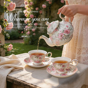 Nordic Gold Rim Bone China Coffee Cup Saucer <b>Set</b> British Afternoon <b>Tea</b> <b>Pot</b> Gift Box Premium Gift <b>Tea</b> Ware Wholesale - Product Image 3