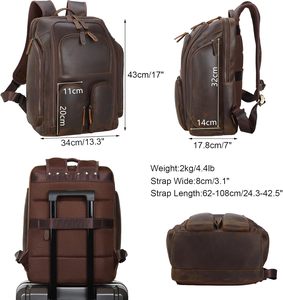 Leather Backpack for Men with 16" Laptop & <b>Camera</b> Lens Sleeve, Multi Pockets Weekend Trip Business Travel Overnight Camping <b>Bag</b> - Product Image 3