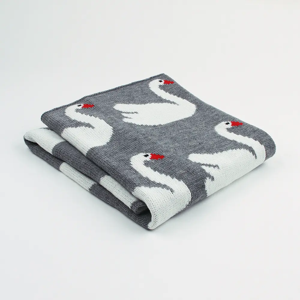 HDKMY385 Baby 0-12M Warm Swan Print Blanket Throw Infant Soft Nursery Swaddle Lightweight Stroller Blanket
