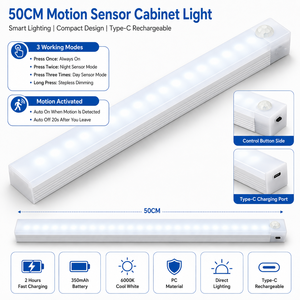 Luz LED para Debajo del Gabinete, 6000K Blanco Frío, Atenuación Continua, Interruptor Táctil, Montaje Superficial, Aluminio Mate, Diseño Minimalista - Product Image 3