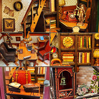Kit de maison de poupée miniature en bois DIY, Tour de l'Horloge, Magasin d'antiquités, Puzzle 3D, Insert de bibliothèque Book Nook avec lumière tactile LED, Cadeaux