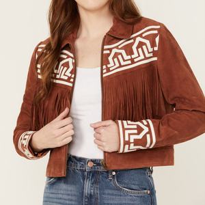 سترة جاكار مخصصة من LARSUR بتصميم فرو صناعي مع شراشيب وسحاب للدراجات النارية والسباقات - Product Image 1