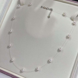 Illusion Floating Pearl Necklace, High Grade 6-7mm Aurora Freshwater Ak Style Pearl, Near Round Flawless Pearl <b>Choker</b> - Product Image 1