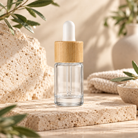 Botol Tetes Kaca Bening 10ml 20ml 30ml 50ml Kerah Bambu Serum Minyak Esensial Kemasan Kosmetik Botol Karet Putih