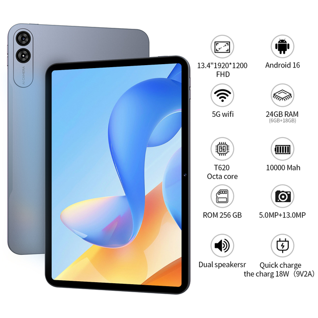 13.4inch Big Screen High End Android Tablet Wifi Tablet PC T620 CPU Octa Core RAM 6GB ROM 256GB with Android 16