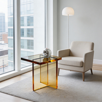 Moderner Luxus-Beistelltisch aus Bernstein-Acryl in Enterprise-Qualität, Quadratischer Transparenter Couchtisch für Hotel- und Villenprojekte