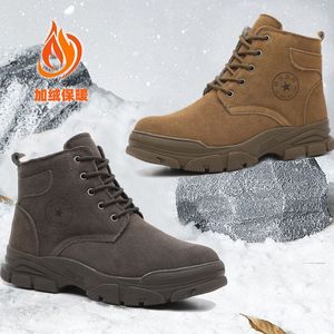 Thick Wool Winter Boots Men Warm Snow Boots Steel <b>Toe</b> Workwear Fleece Lined Leather Shoes Injection Sole Solid Color - Product Image 3