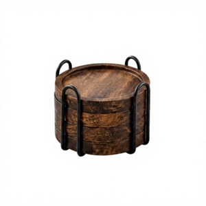 Rustic <b>Wooden</b> Eco-Friendly 10mm Thick Round Coaster <b>Set</b> Wholesale Drink Coasters Coffee <b>Tea</b> Wine Cups Home Bar Restaurant Hotel - Product Image 2