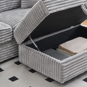 Grey Corduroy <b>Convertible</b> <b>Sofa</b> Set Single Storage Leg + Four Pillows Soft Cloud Stylish <b>Sofa</b> <b>Bed</b> for Living Room Hotel Office - Product Image 6