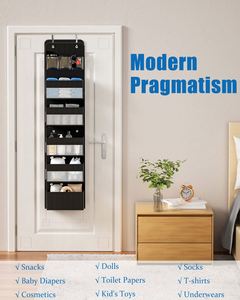 6-<b>Shelf</b> Over Door Clothing Organizer Foldable Multifunctional <b>Hook</b> Type Storage Bag with Clear Window for Living Room - Product Image 6