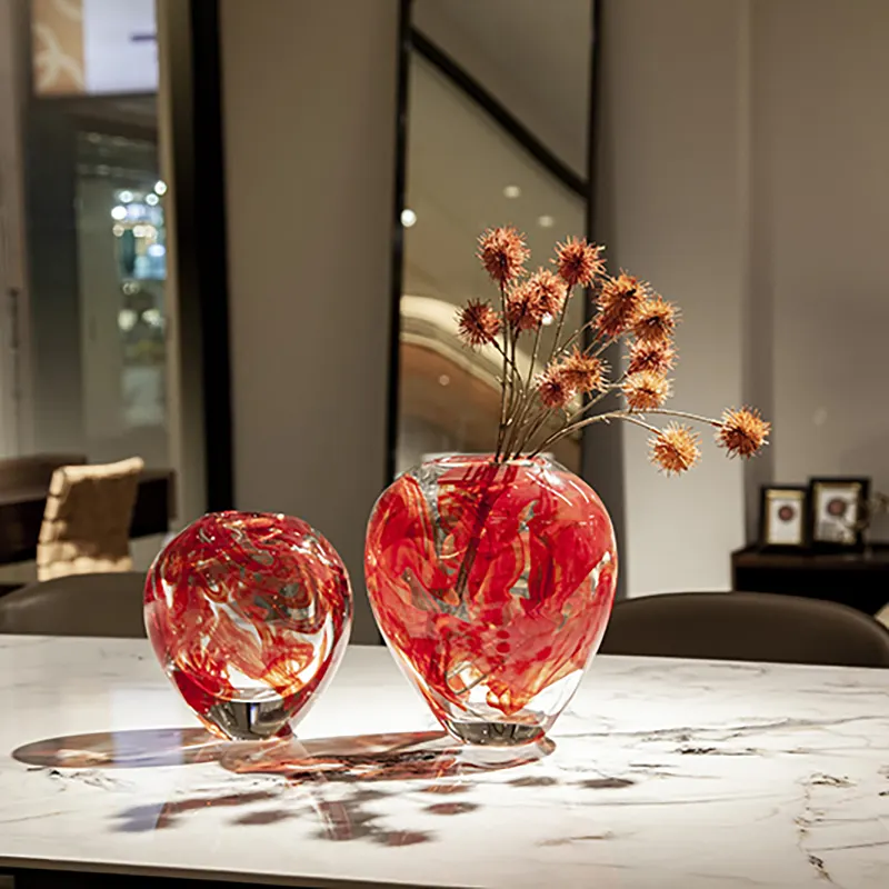 Chinese Decoratie Artikelen Luxe Custom Geblazen Manish Art Handwerk Glas Sappige Vaas