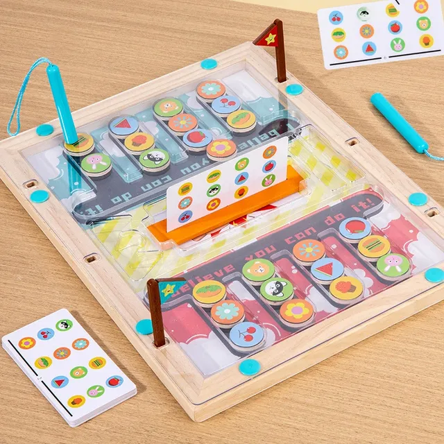 Kids' Wooden Magnetic Battle Bead Maze Exercise Hand-Eye Coordination Concentration Parent-Child Interactive Educational Toy