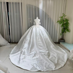 Lsoy058 Ivory Modern <b>Wedding</b> Dress Sweetheart Neckline Backless Crystal Beaded Baroque Embroidery Satin Ball Gown Chapel Train - Product Image 5