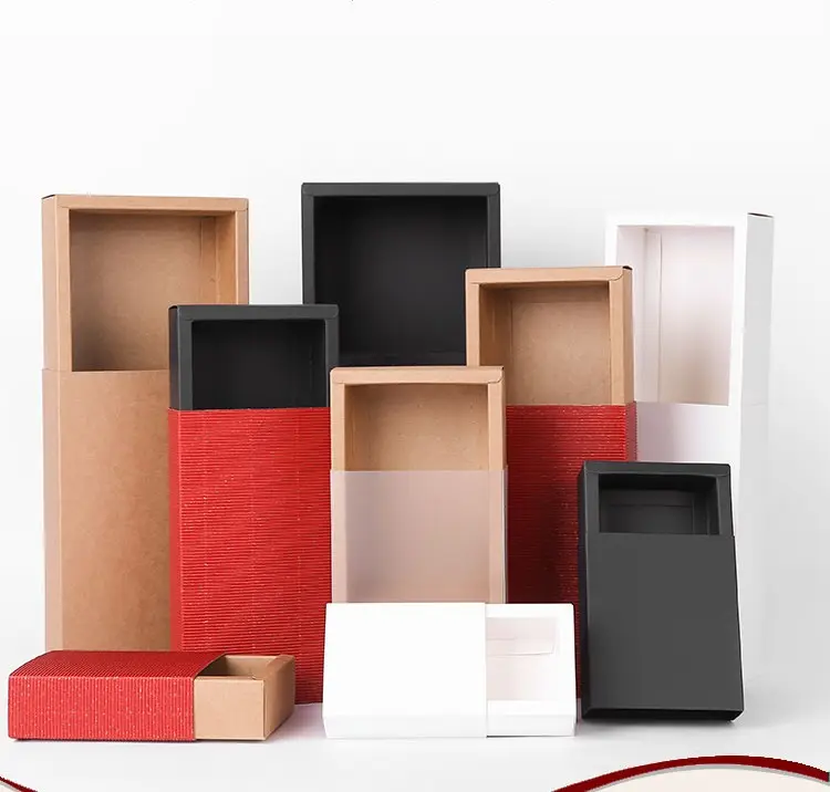 Fournisseur de cadeaux de luxe Style noir, petit papier Kraft personnalisé, boite de rangement coulissant en Carton, emballage à tiroirs