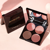 Grosir MINSHZEE OEM Eyeshadow kontur pencerah kulit Asia Vegan palet perona pipi riasan 4 warna kustom 2 dalam 1