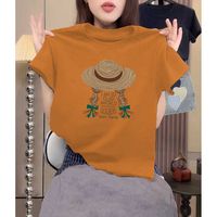 T-shirt ample à manches courtes en pur coton pour femme Muguyu, col rond, imprimé patchwork, motif dessin animé mignon