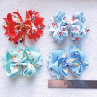 Noeud de ruban gros-grain imprimé princesse de 4.5 pouces avec clip pour accessoires de barrette de cheveux sirène pour petites filles