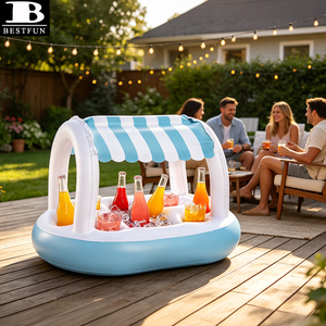 Bar <span class=keywords><strong>de</strong></span> buffet flottant gonflable avec auvent, en PVC épaissi, cabane chic à rayures, station <span class=keywords><strong>de</strong></span> boissons et <span class=keywords><strong>de</strong></span> collations pour piscine, plage, <span class=keywords><strong>lac</strong></span> - Product Image 4