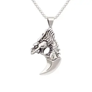 Punk Rock Jewelry Male Masculine Party Accessories For Men Stainless Steel Dragon Head Tooth Necklace Pendant