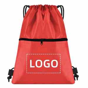 <b>Strong</b> <b>String</b> Nylon Waterproof Custom Logo Polyester Custom Backpack Gym Sport Drawstring Bag With Front Zipper Pocket - Product Image 5