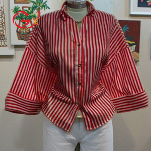 GX2340 Butik Pakaian Wanita Modis Atasan Bermotif Kerah V Setengah Lengan Blus Wanita Seksi Kemeja Kasual - Product Image 1