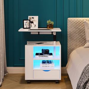 Meuble de chambre <span class=keywords><strong>à</strong></span> coucher blanc moderne avec lampe intelligente <span class=keywords><strong>à</strong></span> changement de couleur, <span class=keywords><strong>petite</strong></span> <span class=keywords><strong>table</strong></span> relevable avec prise intégrée pour chambre <span class=keywords><strong>à</strong></span> coucher - Product Image 5