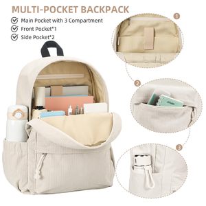 Sac à dos en velours côtelé de qualité supérieure avec fermetures éclair bidirectionnelles SBS, design spacieux multi-compartiments, bretelles ergonomiques rembourrées - Product Image 5