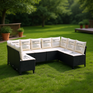 Black PE <b>Rattan</b> Garden <b>Sofa</b> Set Adjustable Feet Outdoor Furniture 6 Seater Contemporary Design - Product Image 2