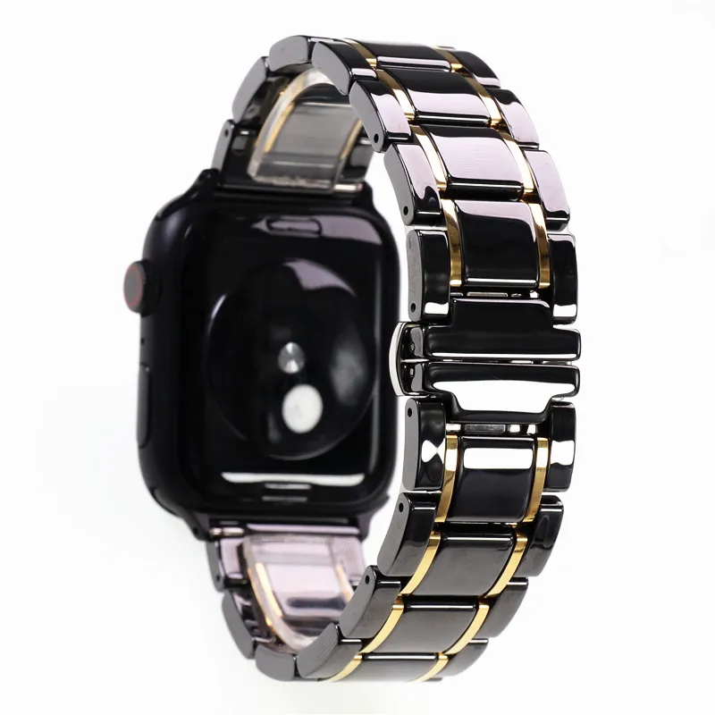 Apple Iwatch için 3 4 5 saat kayışı paslanmaz çelik ve seramik askı kemer band 38 40 44 42mm yedek bileklik bilezik