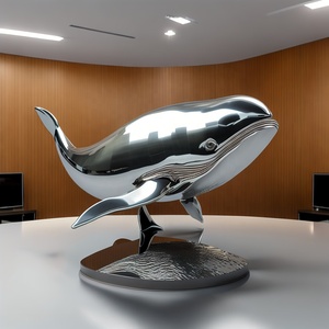 Logotipo personalizado decoración del vestíbulo esculturas de acero inoxidable artesanía de Metal de alta calidad escultura de ballena pulida a mano para hoteles hogar - Product Image 2