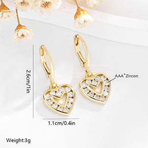 2025 colgante de alta calidad corazón hueco 14K cobre chapado en oro con incrustaciones de circón fiesta desgaste latón pendientes joyería de mujer - Product Image 4