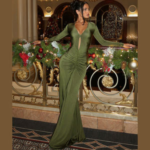 Vestido Ajustado con Escote en V y Volantes 60193, Vestidos de Fiesta, Graduación, Noche, para Mujer, Sexy - Product Image 3