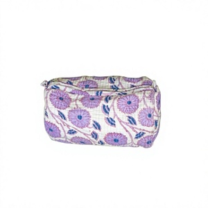 Vintage Indian Block Print Cotton Large Quilted Eco-Friendly Foldable Cosmetic <b>Bag</b> Colorful for Travel Pouch Zipper Closure - Product Image 1