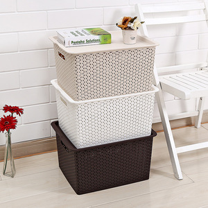 Storage Basket Rectangle With Lid Off <b>White</b> Brown <b>White</b> With Handles Multifunctional Desktop Storage Organizers - Product Image 3