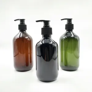 300 ML 500 ML 10oz 16oz Amber/ Green PET boston round plastic bottle with screw Cap Shampoo/Hair oil /shower lotion container