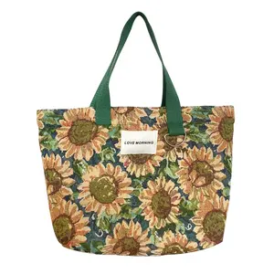 Canvas Bag with Sunflower Image Self shopping Bag Sunflower Utility Tote Bag Big Capacity shopping Handbag