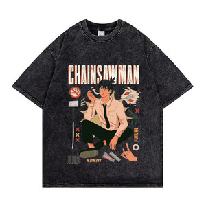 Camiseta Personalizada Negra de 280 Gramos, 100% Algodón, Lavado Ácido, Diseño Vintage de <span class=keywords><strong>Chainsaw</strong></span> <span class=keywords><strong>Man</strong></span>, Denji, <span class=keywords><strong>Makima</strong></span>, Aki Hayakawa, Bomb Anime, para Hombre - Product Image 2
