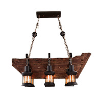 Luminaire suspendu en bois de style bateau antique pour bar, 6 ampoules, finition naturelle