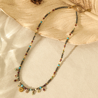 Collier ras du cou bohème pour femme avec perles de pierres précieuses, breloques fleurs, en acier titane plaqué or, pyrite et grenat