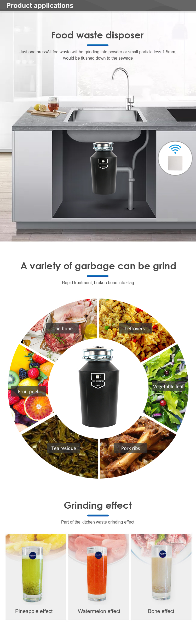 Hot Sale Food Garbage Disposals Food Waste Disposers With Remote Controlling Switch