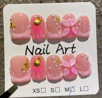 TSZS Nouvelle Arrivée Faux Ongles Courts en Acrylique Réutilisables Faits Main, Motif Fleurs Estivales 3D, Forme Canard, pour Femme