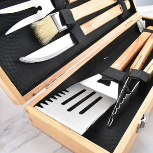 Ensemble de barbecue en acier inoxydable personnalisé pour le camping en plein air, 9 pièces, avec poignées en bambou, accessoire de barbecue durable, outil en bois - Product Image 6