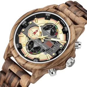 OLENSE 003 Top Log Watch Strap Men orologi al quarzo Fashion Sport orologio da uomo impermeabile calendario luminoso Display orologio in legno