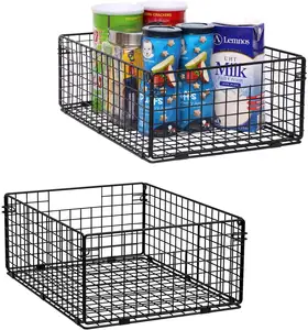 Foldable Cabinet & Wall Mounted Metal Wire Organizer 2 Pack Farmhouse Food Storage Basket Mesh Bin mit Handles für Kitchen Bath