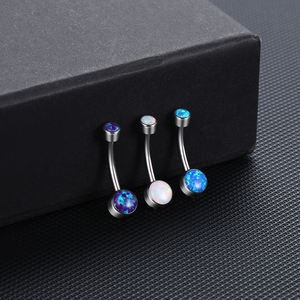 G23 टाइटेनियम आंतरिक लड़ी Bezel ओपल जिक्रोन नाभि भेदी पेट के छल्ले डबल गहना पेट बटन के छल्ले शरीर के गहने - Product Image 6